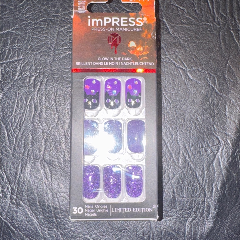 imPRESS Purple and Black Glitter Press-On Nails, NEW